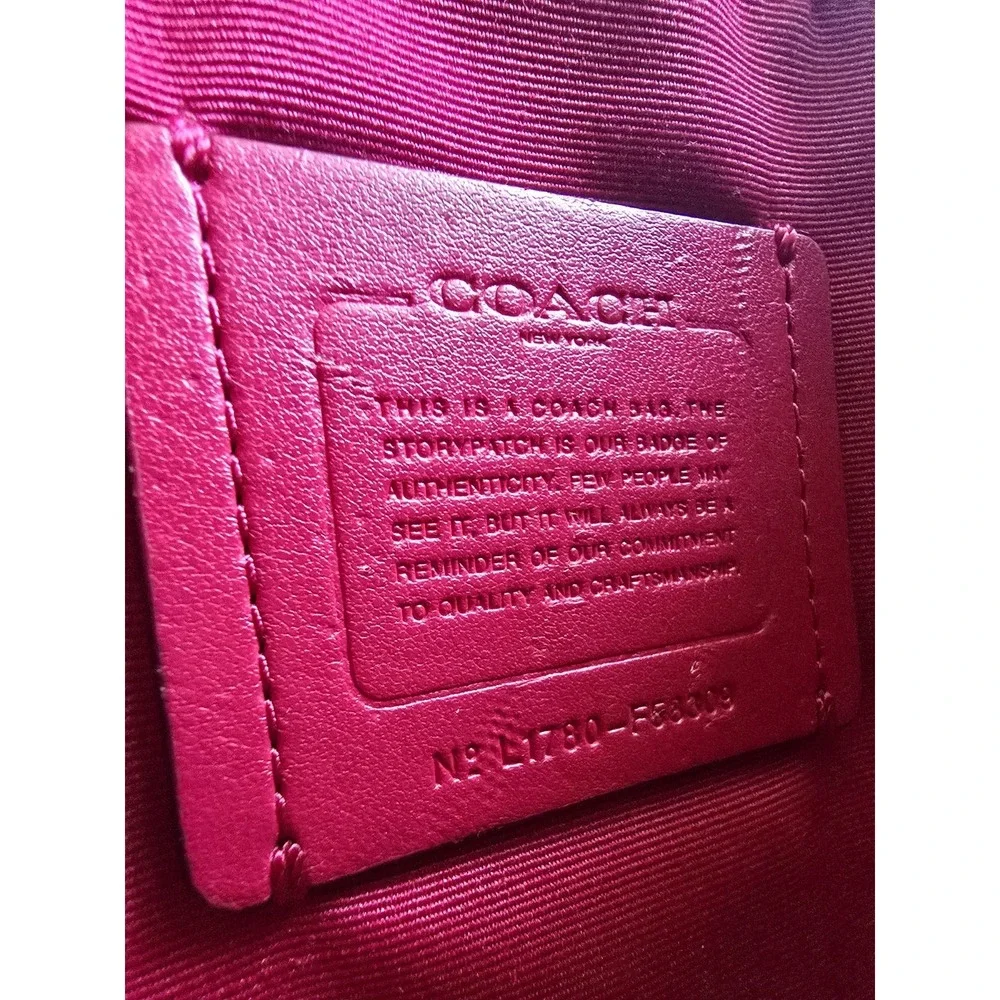 Coach North South Crossbody Bag Signature Canvas Khaki Bright Pink F58309 NEW